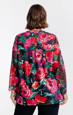 Toscane Boutique Tee-shirts|Tee-shirt bi-matière imprimé fleurs ROUGE CLAIR