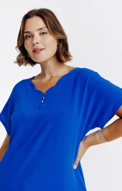 Toscane Boutique Tee-shirts|Tee-shirt bi-matière uni BLEU DUR