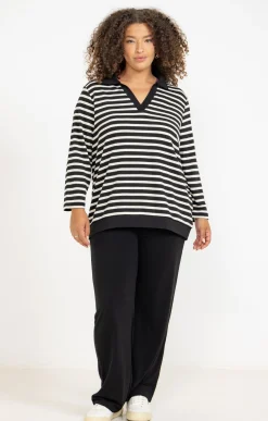 Toscane Boutique Tee-shirts|Tee-shirt forme polo rayé NOIR