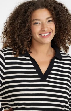 Toscane Boutique Tee-shirts|Tee-shirt forme polo rayé NOIR