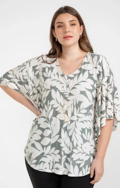 Toscane Boutique Tee-shirts|Tee-shirt forme poncho col V et collier TILLEUL