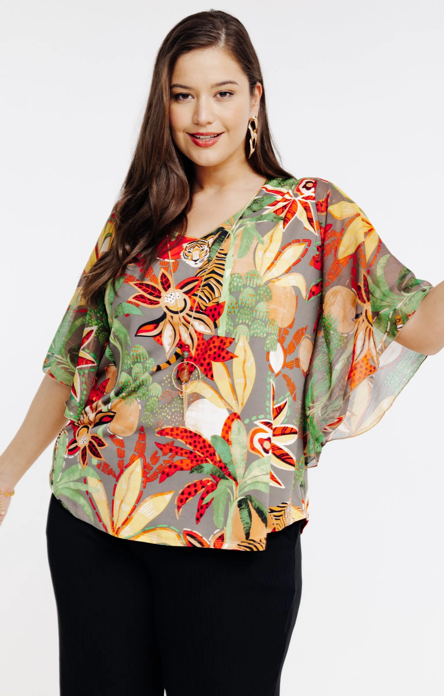 Toscane Boutique Tee-shirts|Tee-shirt forme poncho imprimé ROUGE