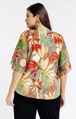 Toscane Boutique Tee-shirts|Tee-shirt forme poncho imprimé ROUGE