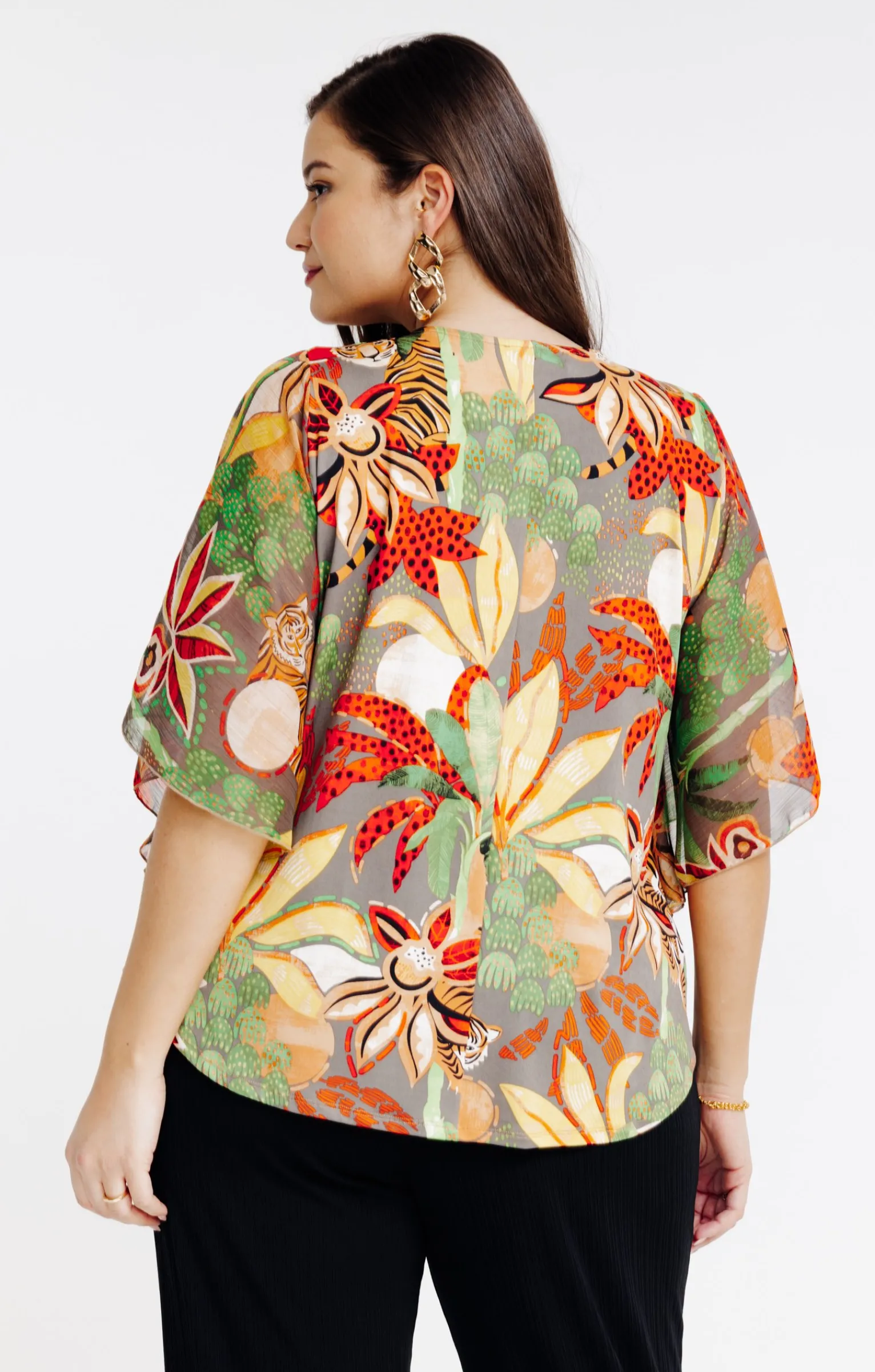 Toscane Boutique Tee-shirts|Tee-shirt forme poncho imprimé ROUGE