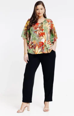 Toscane Boutique Tee-shirts|Tee-shirt forme poncho imprimé ROUGE