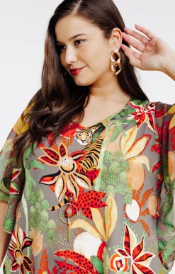 Toscane Boutique Tee-shirts|Tee-shirt forme poncho imprimé ROUGE