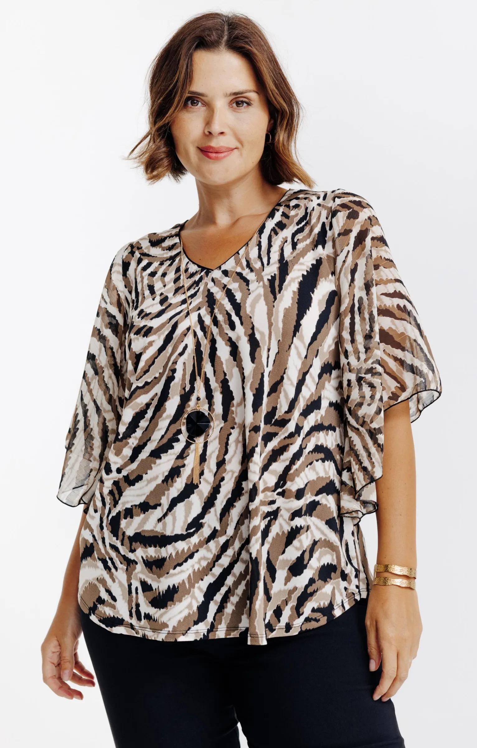 Toscane Boutique Tee-shirts|Tee-shirt forme poncho imprimé NOIR