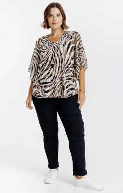 Toscane Boutique Tee-shirts|Tee-shirt forme poncho imprimé NOIR