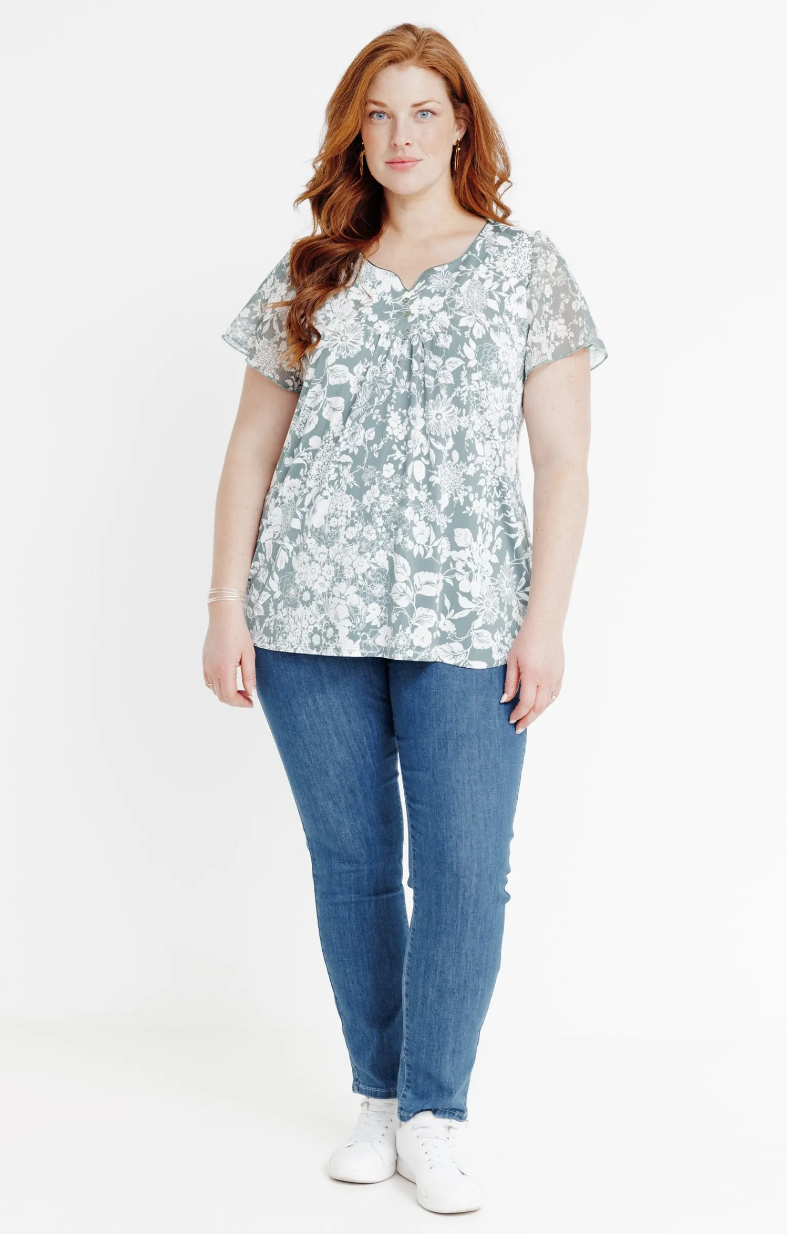 Toscane Boutique Tee-shirts|Tee-shirt impimé bicolore à fleurs CELADON