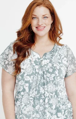 Toscane Boutique Tee-shirts|Tee-shirt impimé bicolore à fleurs CELADON