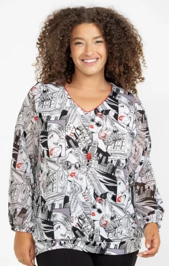 Toscane Boutique Tee-shirts|Tee-shirt imprimé avec collier IVOIRE