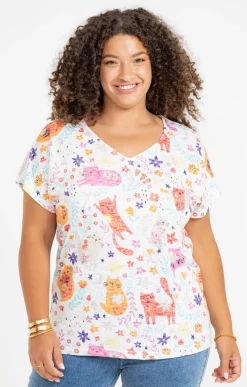 Toscane Boutique Tee-shirts|Tee-shirt imprimé chats ORANGE SOLEIL