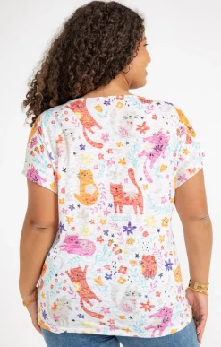 Toscane Boutique Tee-shirts|Tee-shirt imprimé chats ORANGE SOLEIL