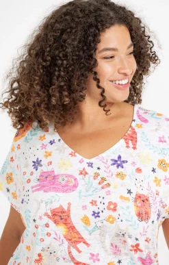 Toscane Boutique Tee-shirts|Tee-shirt imprimé chats ORANGE SOLEIL