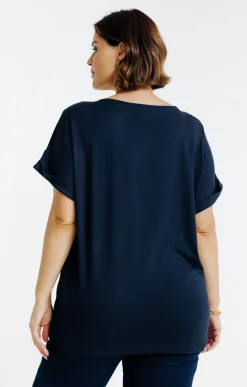 Toscane Boutique Tee-shirts|Tee-shirt imprimé chats bi-matière MARINE