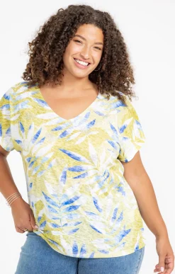 Toscane Boutique Tee-shirts|Tee-shirt imprimé feuillage SMOKE GREEN