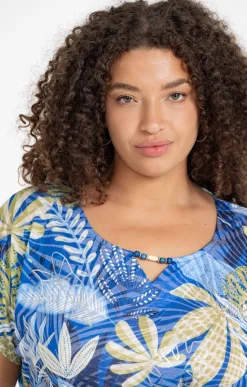 Toscane Boutique Tee-shirts|Tee-shirt imprimé feuillage BLEU DUR