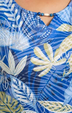 Toscane Boutique Tee-shirts|Tee-shirt imprimé feuillage BLEU DUR