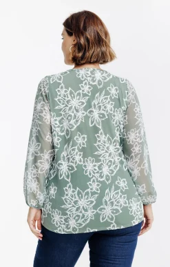 Toscane Boutique Tee-shirts|Tee-shirt imprimé fleuri à zip KAKI CLAIR