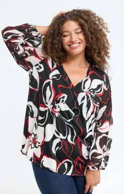 Toscane Boutique Tee-shirts|Tee-shirt imprimé fleuri et collier ROUGE