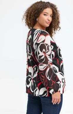 Toscane Boutique Tee-shirts|Tee-shirt imprimé fleuri et collier ROUGE