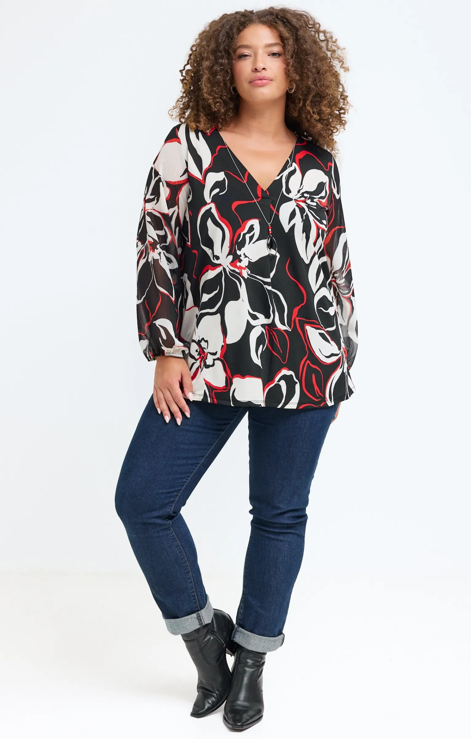 Toscane Boutique Tee-shirts|Tee-shirt imprimé fleuri et collier ROUGE