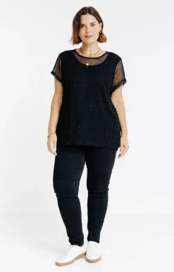 Toscane Boutique Tee-shirts|Tee-shirt maille ajourée NOIR