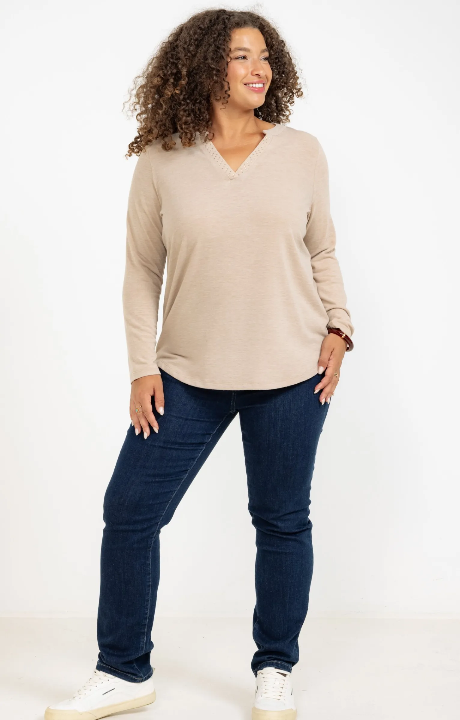 Toscane Boutique Tee-shirts|Tee-shirt maille chaude BEIGE