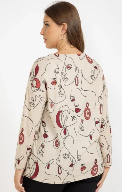 Toscane Boutique Tee-shirts|Tee-shirt maille chaude imprimé visages BEIGE