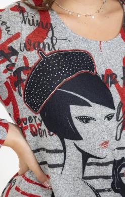 Toscane Boutique Tee-shirts|Tee-shirt maille chaude imprimé ROUGE