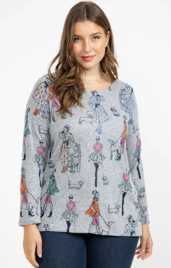 Toscane Boutique Tee-shirts|Tee-shirt maille chaude imprimé GRIS