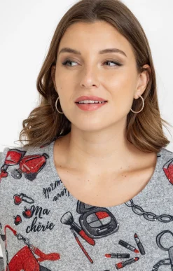 Toscane Boutique Tee-shirts|Tee-shirt maille chaude imprimé ROUGE