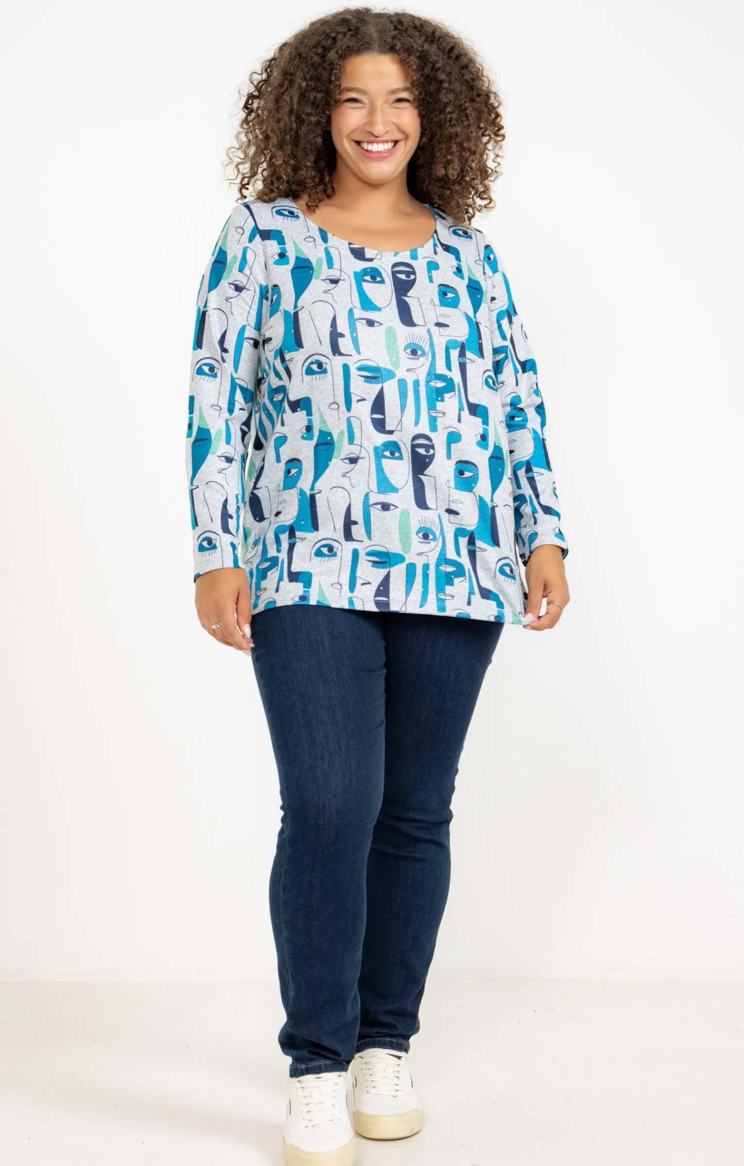 Toscane Boutique Tee-shirts|Tee-shirt maille chaude imprimé visages GRIS