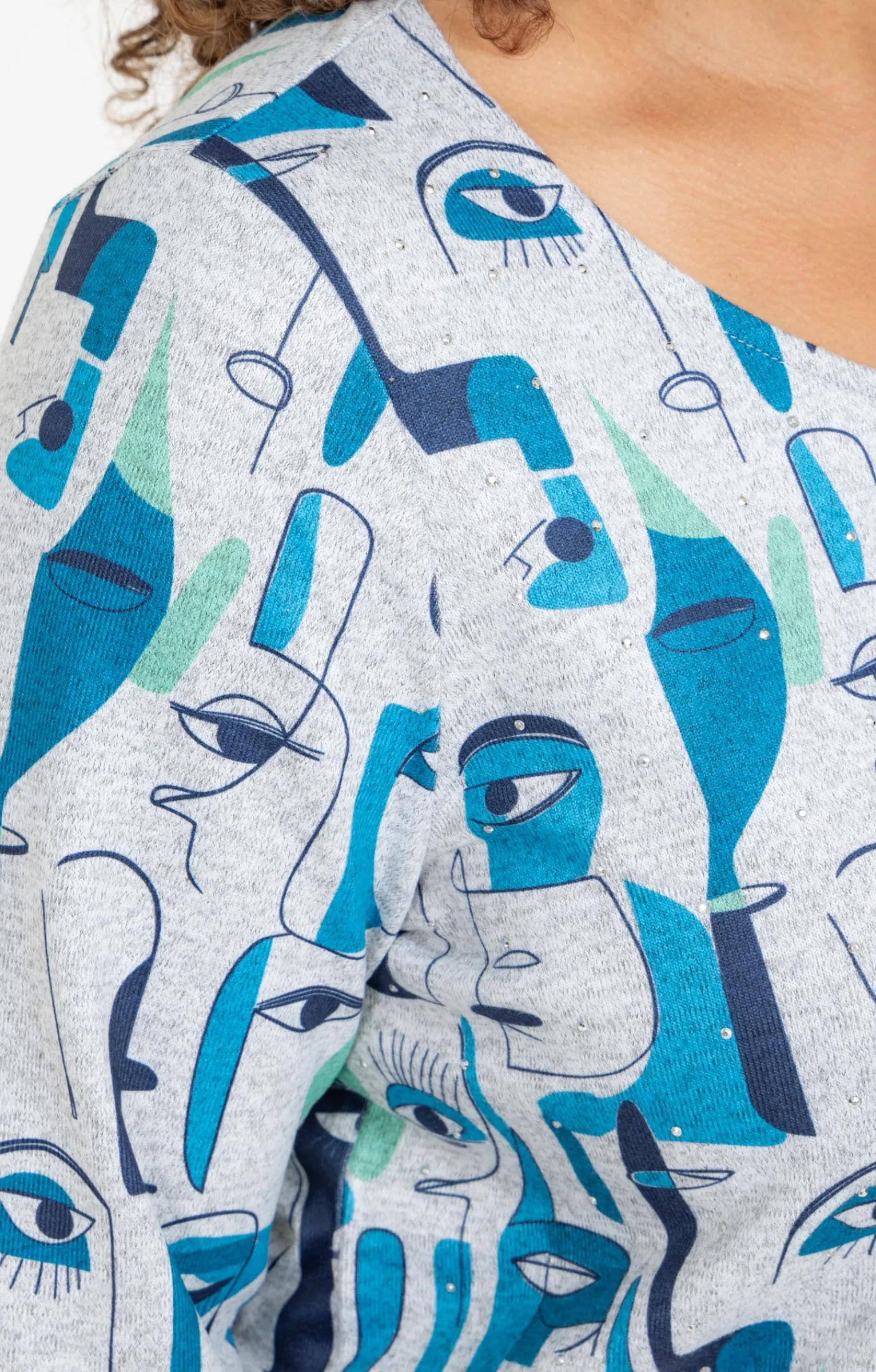 Toscane Boutique Tee-shirts|Tee-shirt maille chaude imprimé visages GRIS