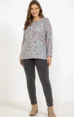 Toscane Boutique Tee-shirts|Tee-shirt maille chaude imprimé chats GRIS