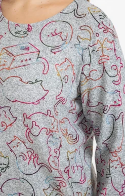 Toscane Boutique Tee-shirts|Tee-shirt maille chaude imprimé chats GRIS