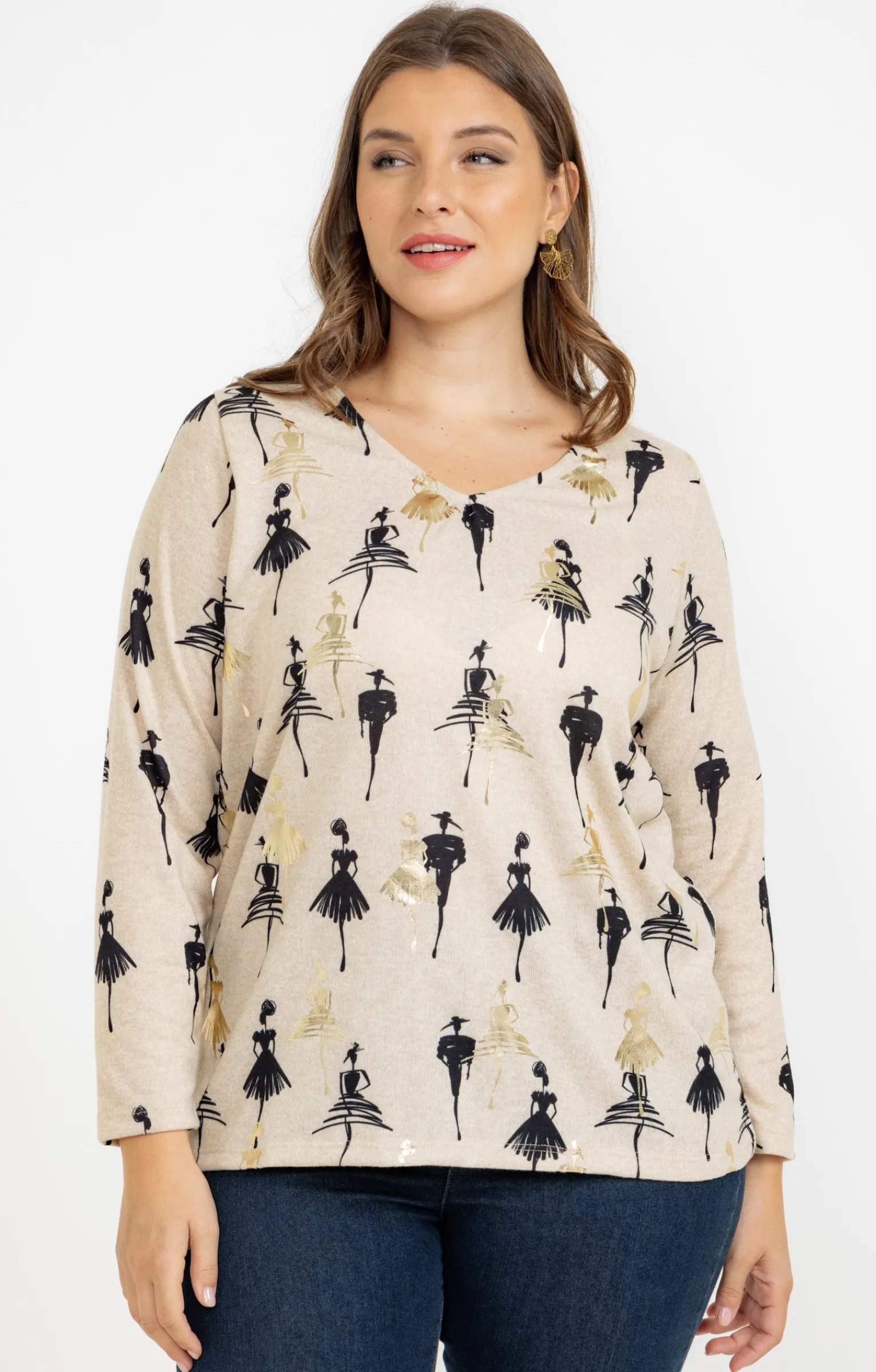 Toscane Boutique Tee-shirts|Tee-shirt maille chaude imprimé BEIGE