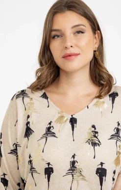 Toscane Boutique Tee-shirts|Tee-shirt maille chaude imprimé BEIGE