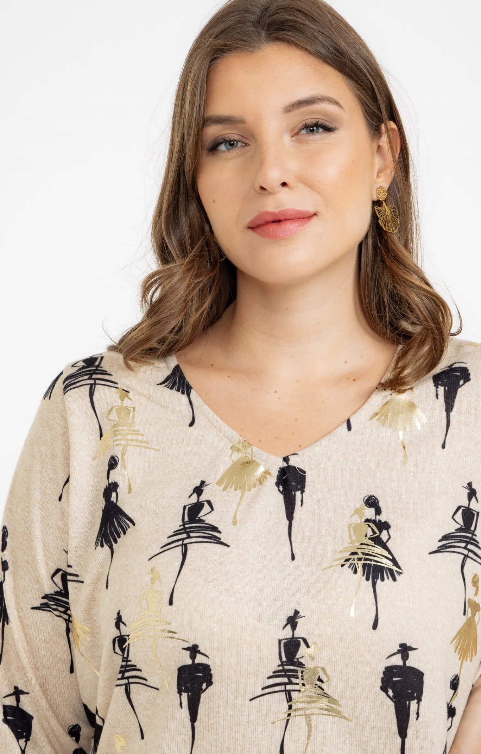 Toscane Boutique Tee-shirts|Tee-shirt maille chaude imprimé BEIGE