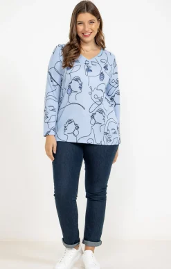 Toscane Boutique Tee-shirts|Tee-shirt maille chaude imprimé visages BLEU ORAGE