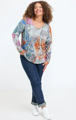 Toscane Boutique Tee-shirts|Tee-shirt maille chaude imprimé visages ORANGE