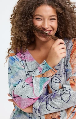 Toscane Boutique Tee-shirts|Tee-shirt maille chaude imprimé visages ORANGE