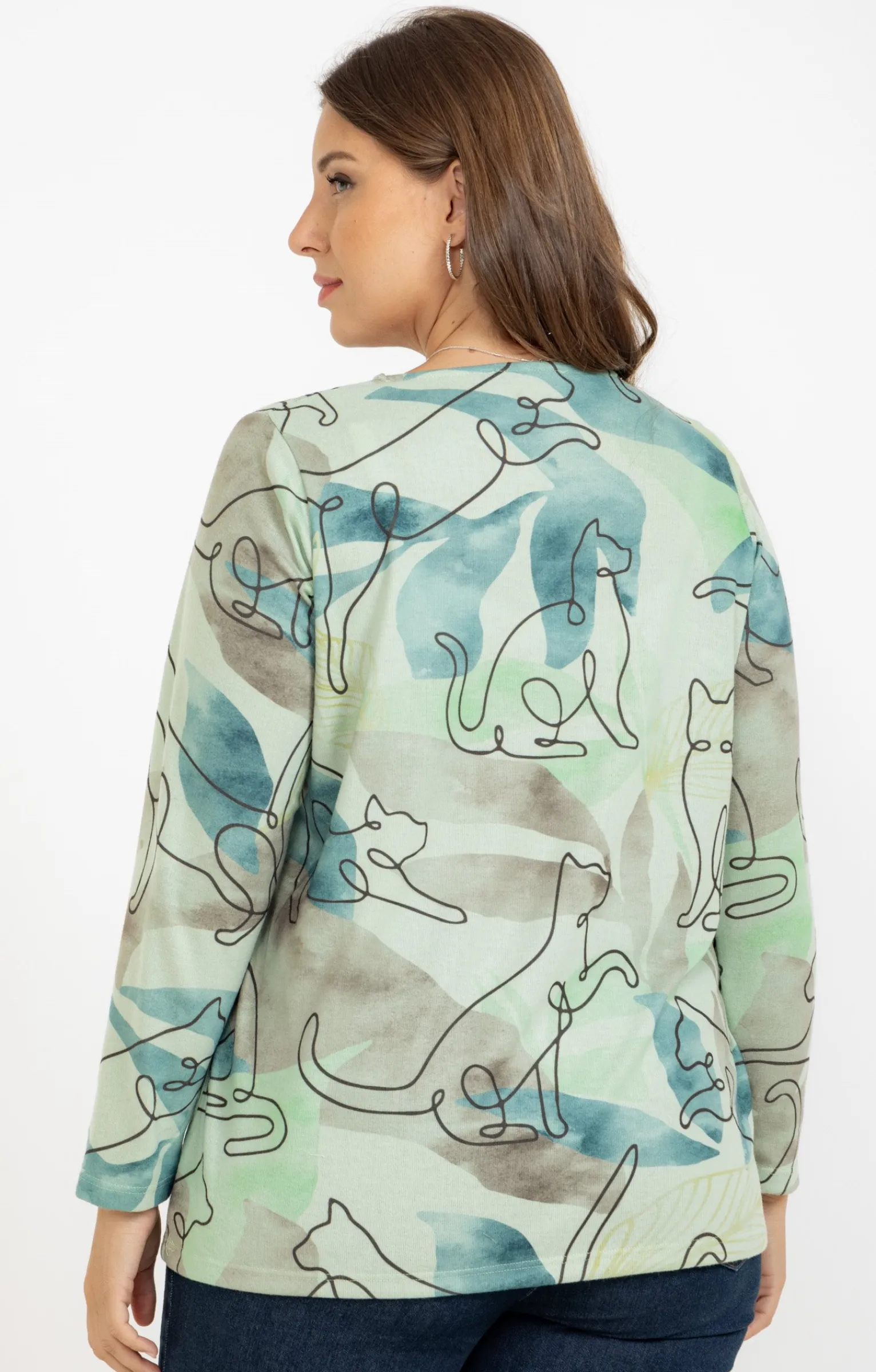 Toscane Boutique Tee-shirts|Tee-shirt maille chaude imprimé chats ÉMERAUDE