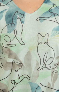 Toscane Boutique Tee-shirts|Tee-shirt maille chaude imprimé chats ÉMERAUDE