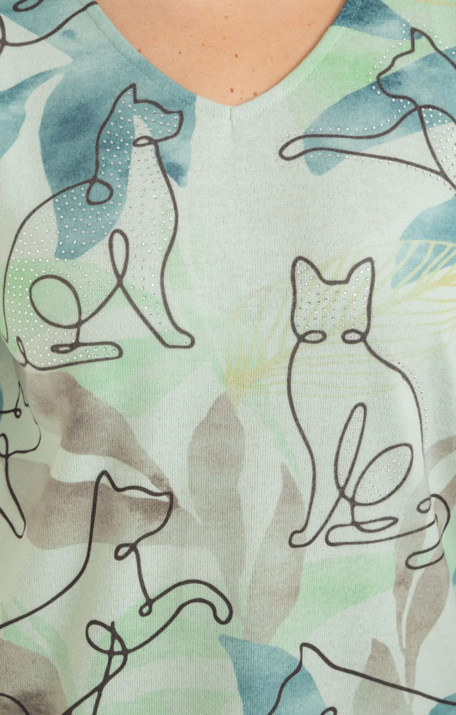 Toscane Boutique Tee-shirts|Tee-shirt maille chaude imprimé chats ÉMERAUDE