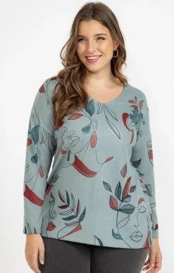 Toscane Boutique Tee-shirts|Tee-shirt maille chaude imprimé visages KAKI CLAIR