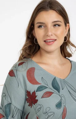 Toscane Boutique Tee-shirts|Tee-shirt maille chaude imprimé visages KAKI CLAIR