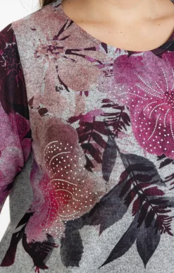 Toscane Boutique Tee-shirts|Tee-shirt maille chaude imprimé fleurs GRIS