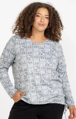 Toscane Boutique Tee-shirts|Tee-shirt maille chaude imprimé chats GRIS