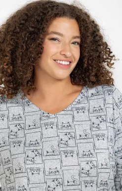 Toscane Boutique Tee-shirts|Tee-shirt maille chaude imprimé chats GRIS